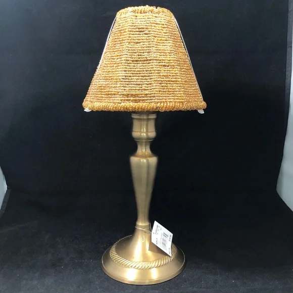 Set of 2 GOLD-TONED TEA-LIGHT CANDLE LAMPS with GOLD COLORED BEADED LAMPSHADES - Picture 9 of 16
